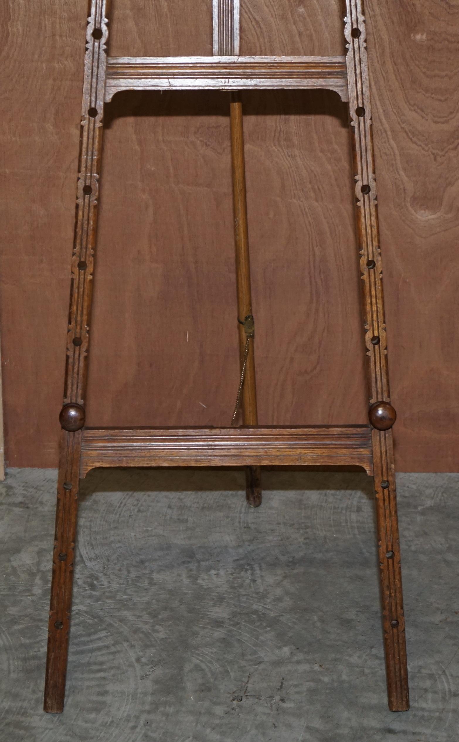 English Antique Victorian Walnut Howard & Son's Artists Easel Displays Two Paintings For Sale
