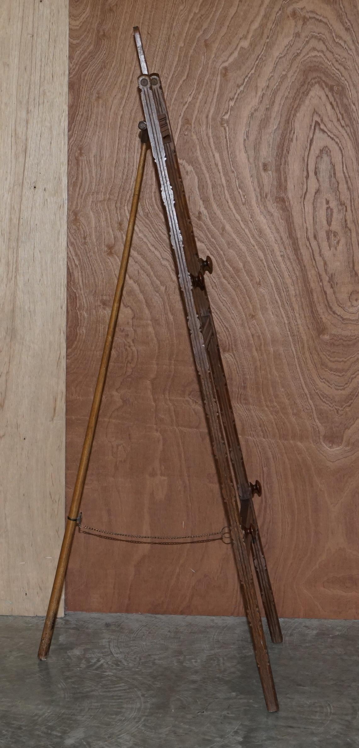 Antique Victorian Walnut Howard & Son's Artists Easel Displays Two Paintings In Good Condition In West Sussex, Pulborough