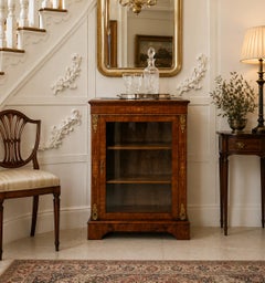 Antique Victorian Walnut Inlaid Glazed Pier Cabinet with Ormolu Mounts