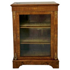Antique Victorian Walnut Inlaid Glazed Pier Cabinet with Ormolu Mounts