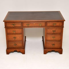 Antique Victorian Walnut Leather Top Desk