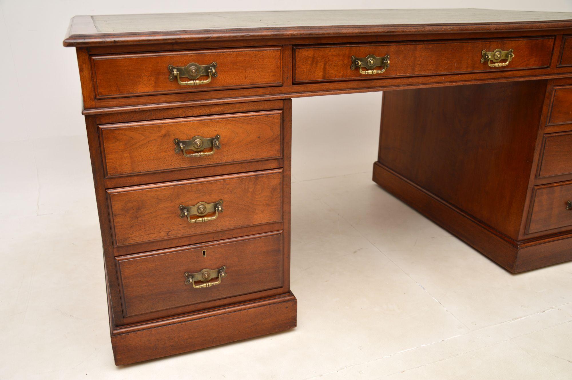Antique Victorian Walnut Leather Top Partners Desk 5