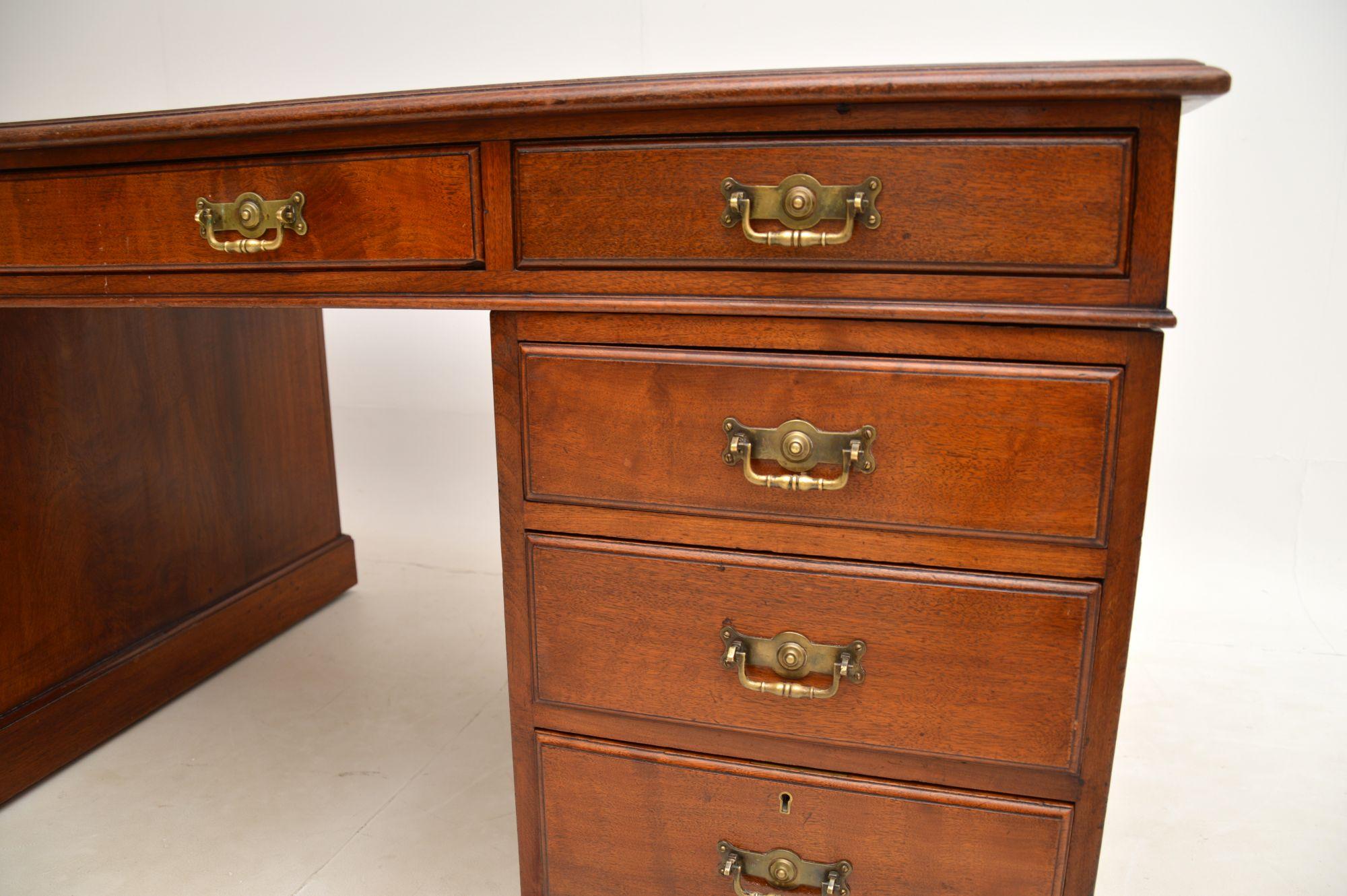 Antique Victorian Walnut Leather Top Partners Desk 6