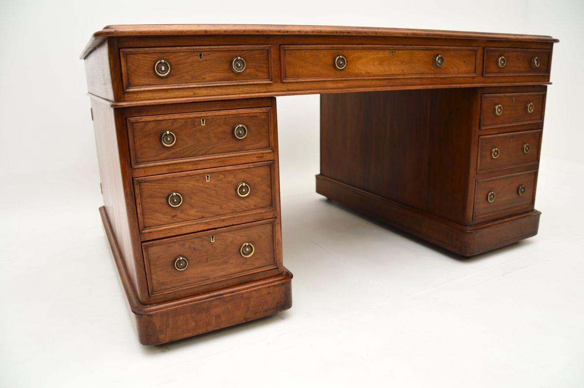 Antique Victorian Walnut Leather Top Partners Desk 5