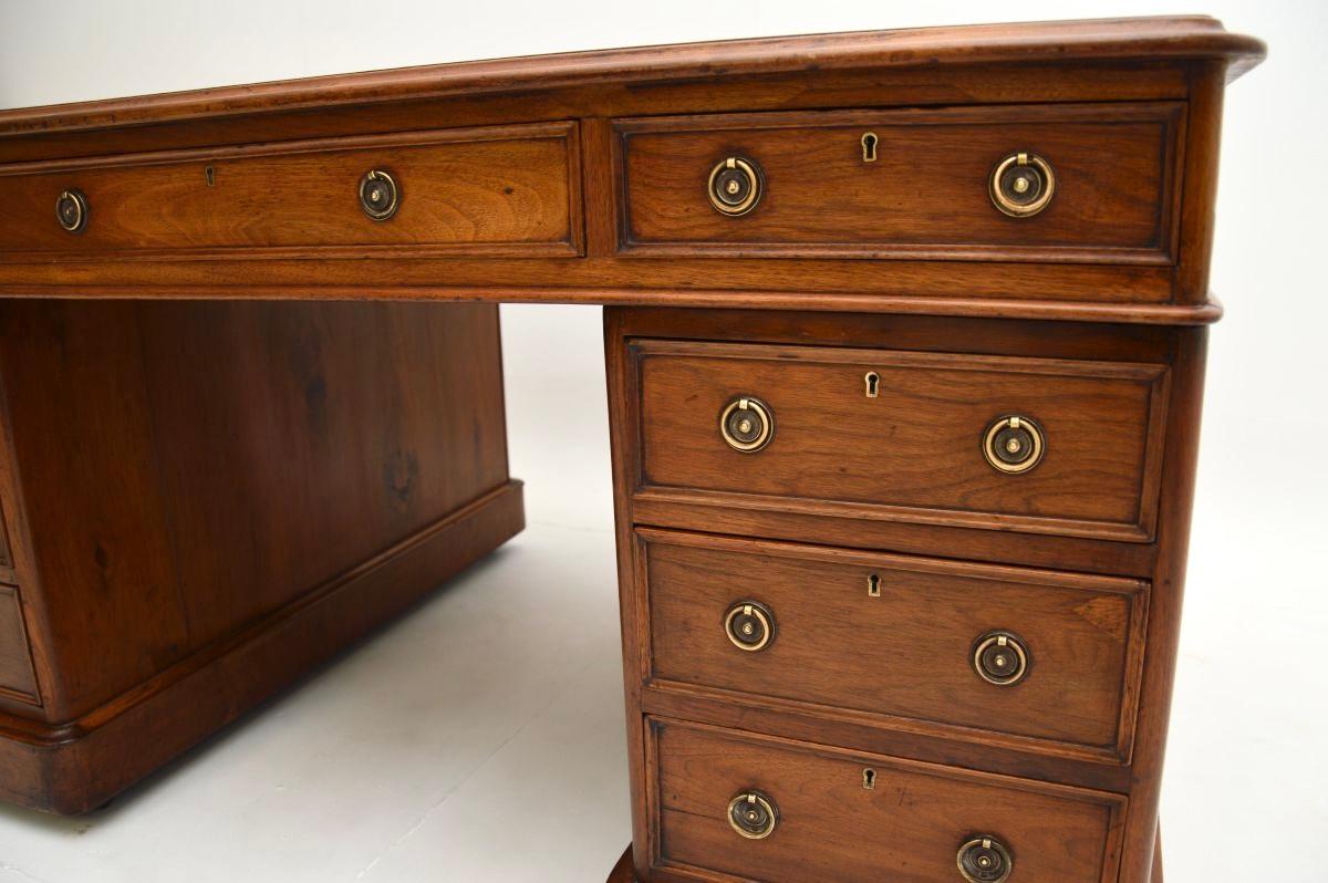 Antique Victorian Walnut Leather Top Partners Desk 6