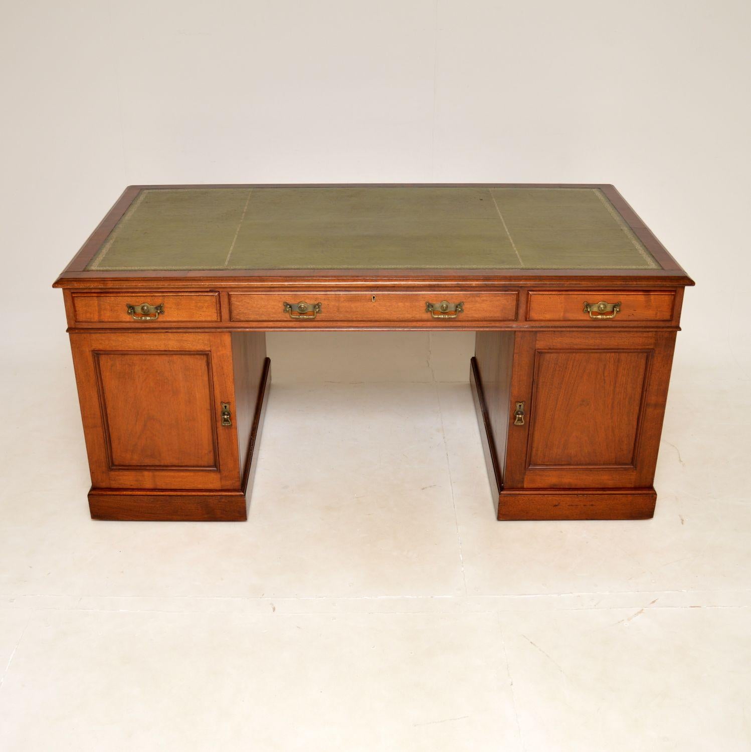 British Antique Victorian Walnut Leather Top Partners Desk