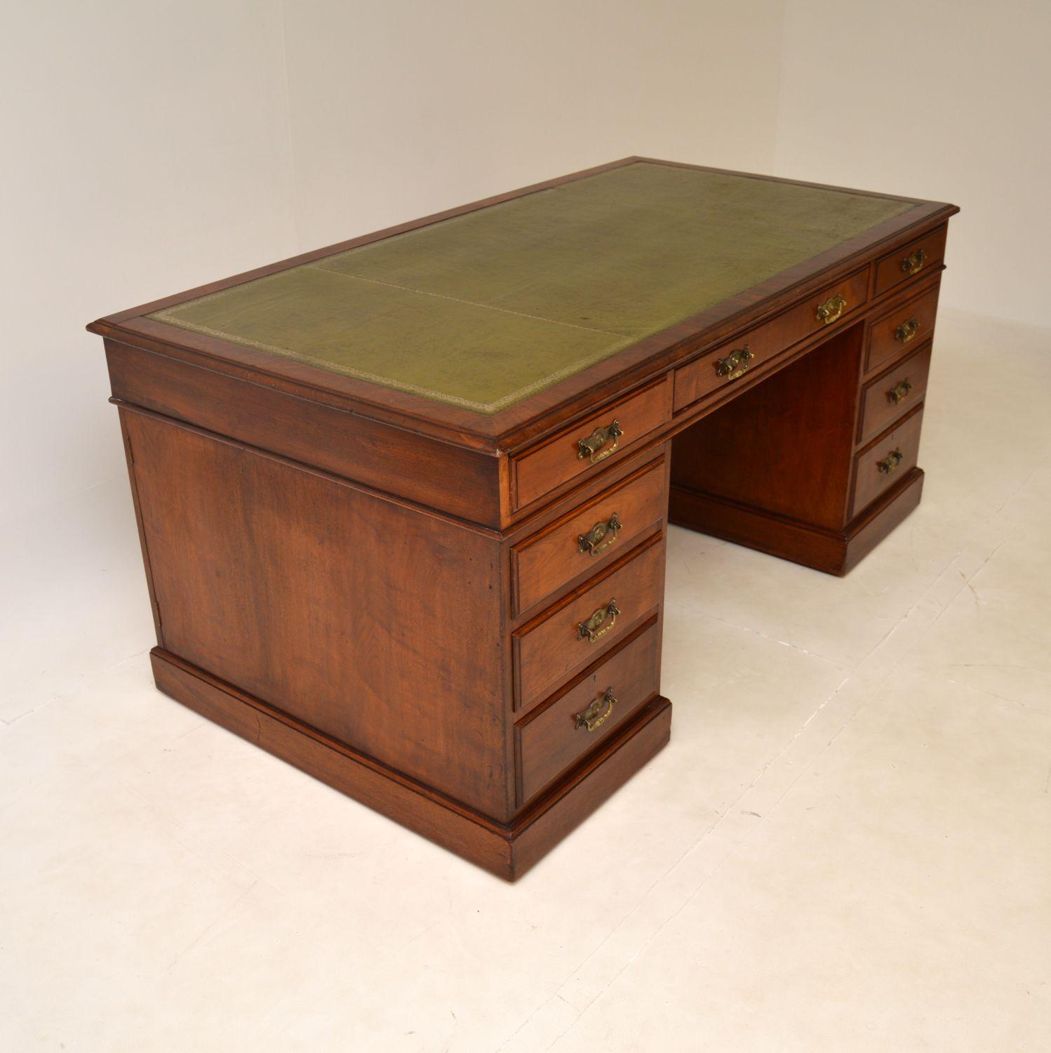 Antique Victorian Walnut Leather Top Partners Desk 1
