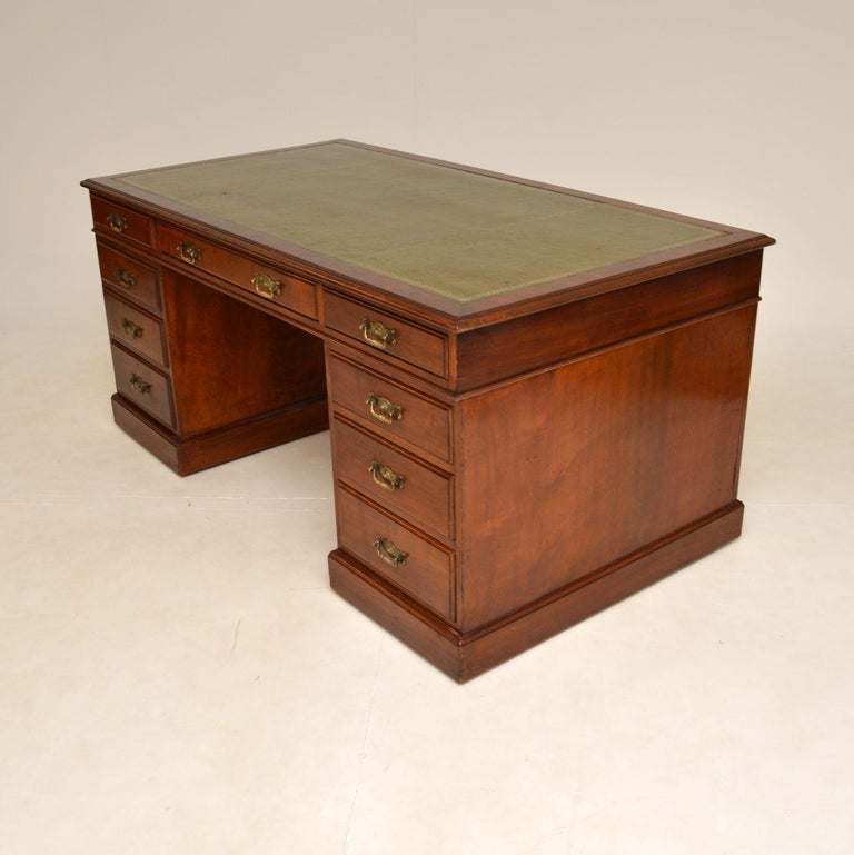 Antique Victorian Walnut Leather Top Partners Desk For Sale at 1stDibs