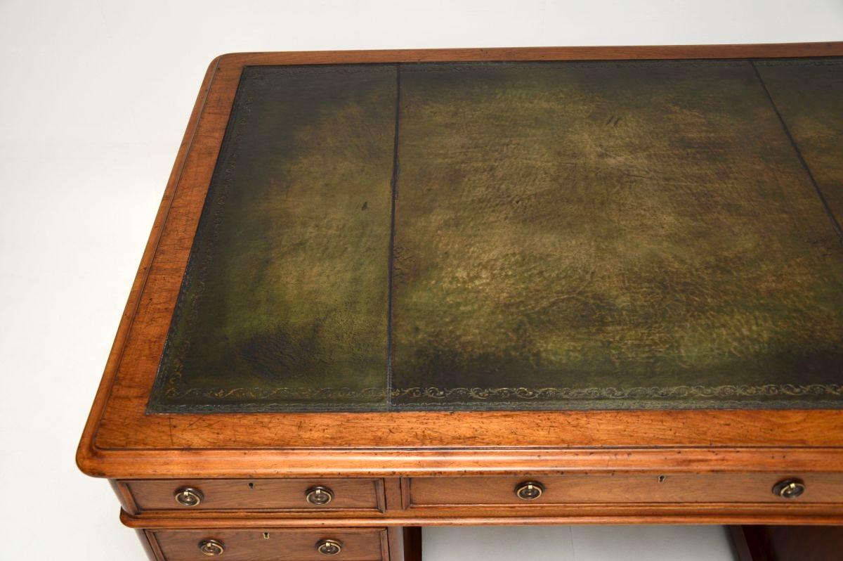 Antique Victorian Walnut Leather Top Partners Desk 1