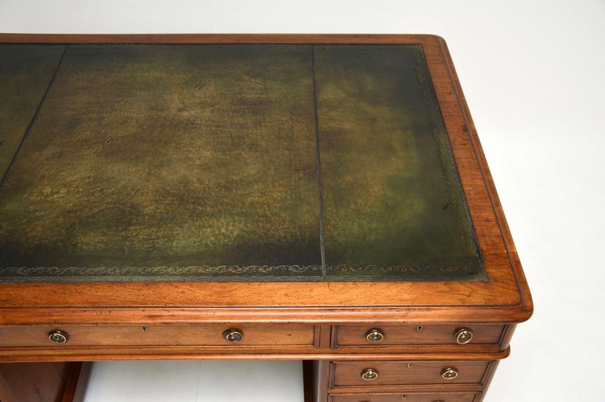 Antique Victorian Walnut Leather Top Partners Desk 2