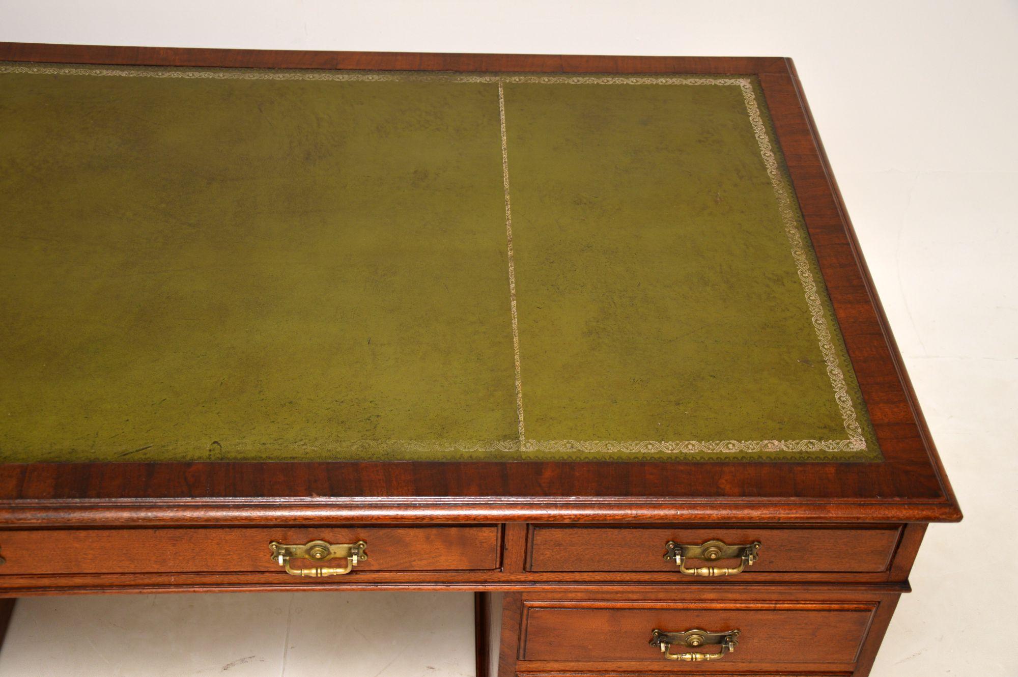 Antique Victorian Walnut Leather Top Partners Desk 4
