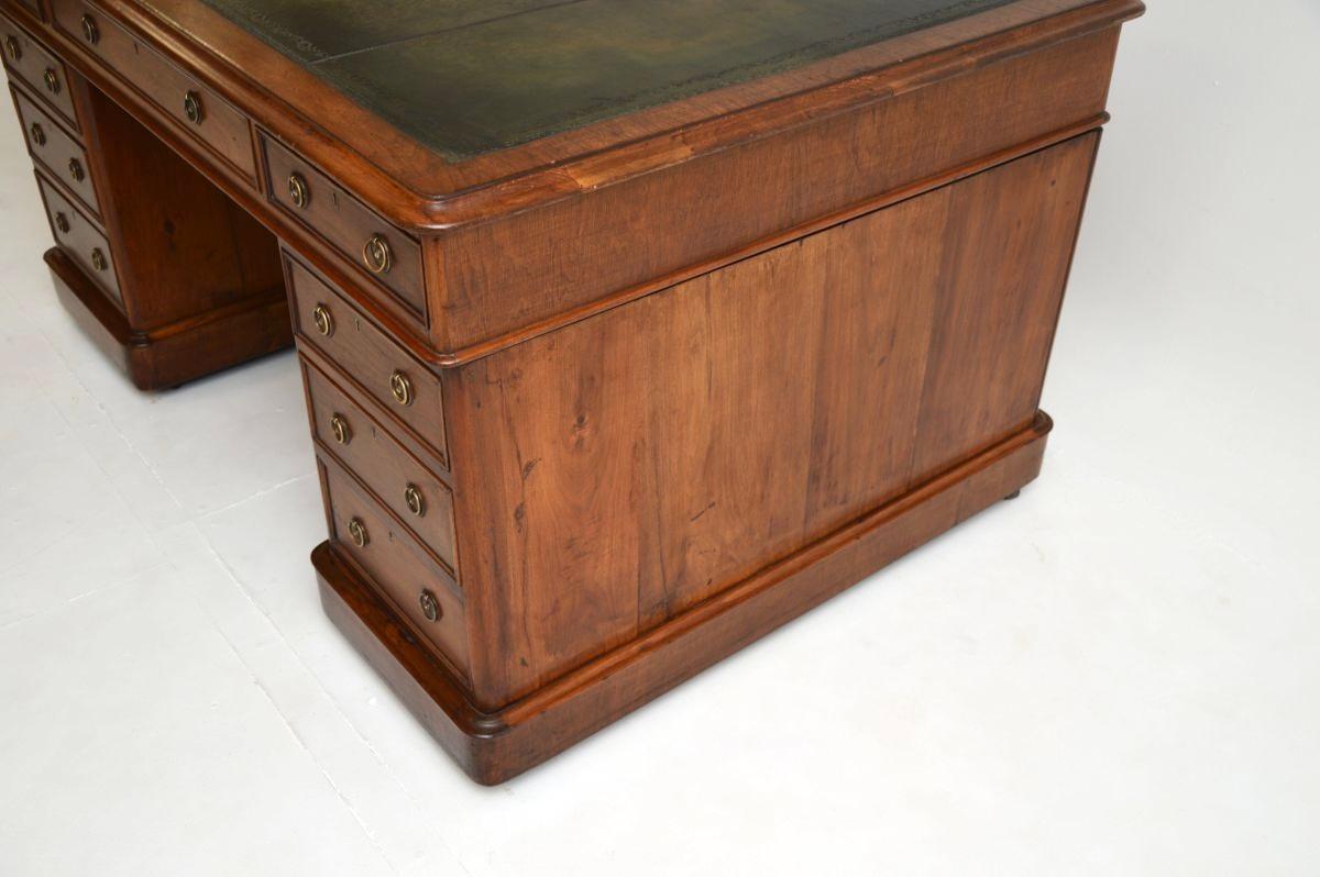 Antique Victorian Walnut Leather Top Partners Desk 3