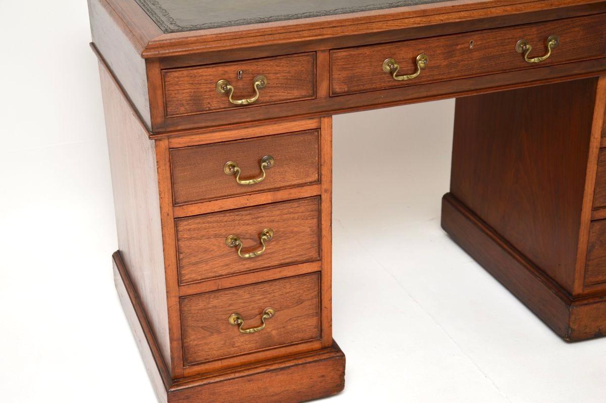 Antique Victorian Walnut Leather Top Pedestal Desk For Sale 4