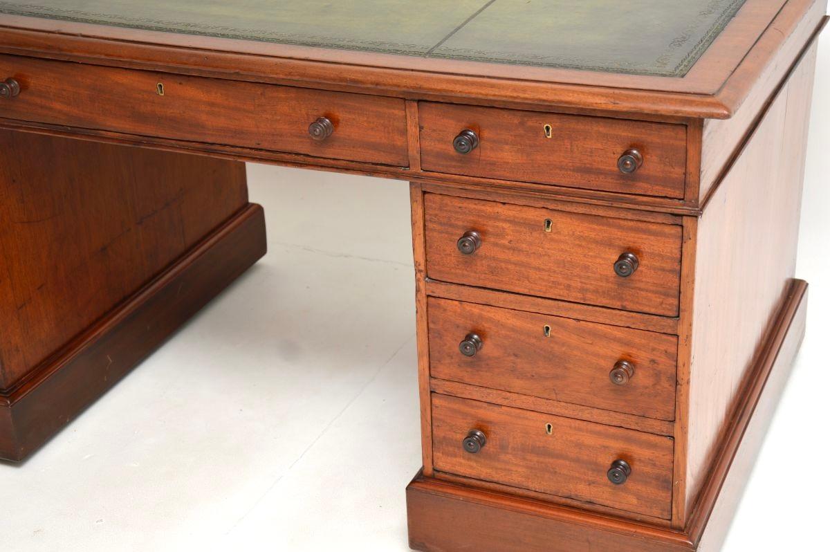 Antique Victorian Walnut Leather Top Pedestal Desk For Sale 4