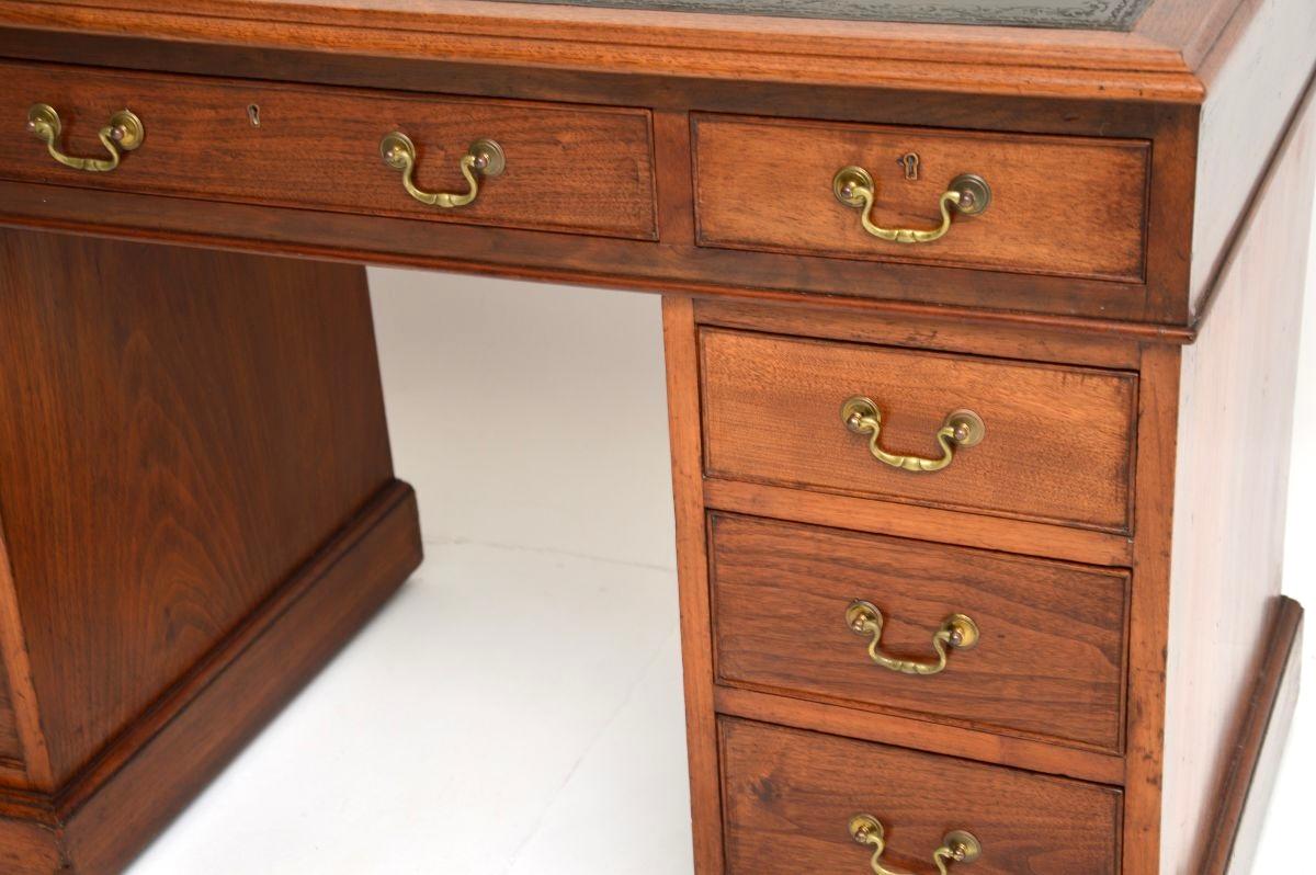Antique Victorian Walnut Leather Top Pedestal Desk For Sale 5