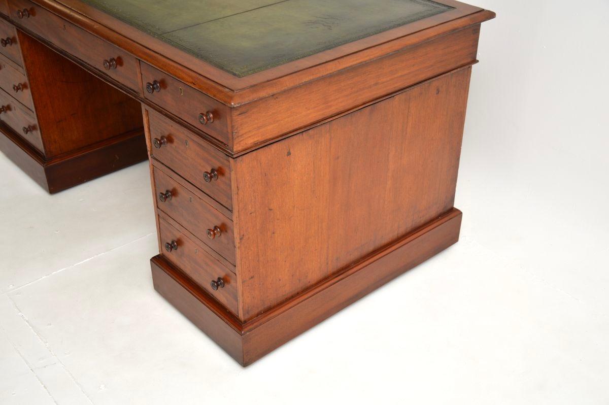 Antique Victorian Walnut Leather Top Pedestal Desk For Sale 5