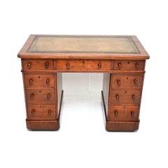 Antique Victorian Walnut Leather Top Pedestal Desk
