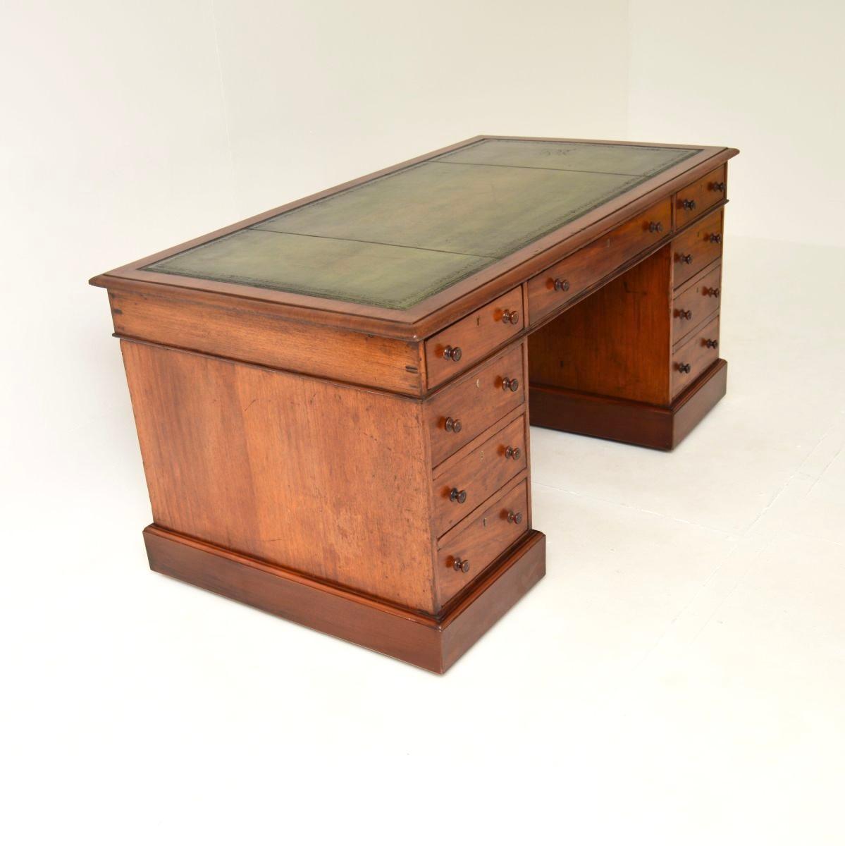 Late Victorian Antique Victorian Walnut Leather Top Pedestal Desk For Sale