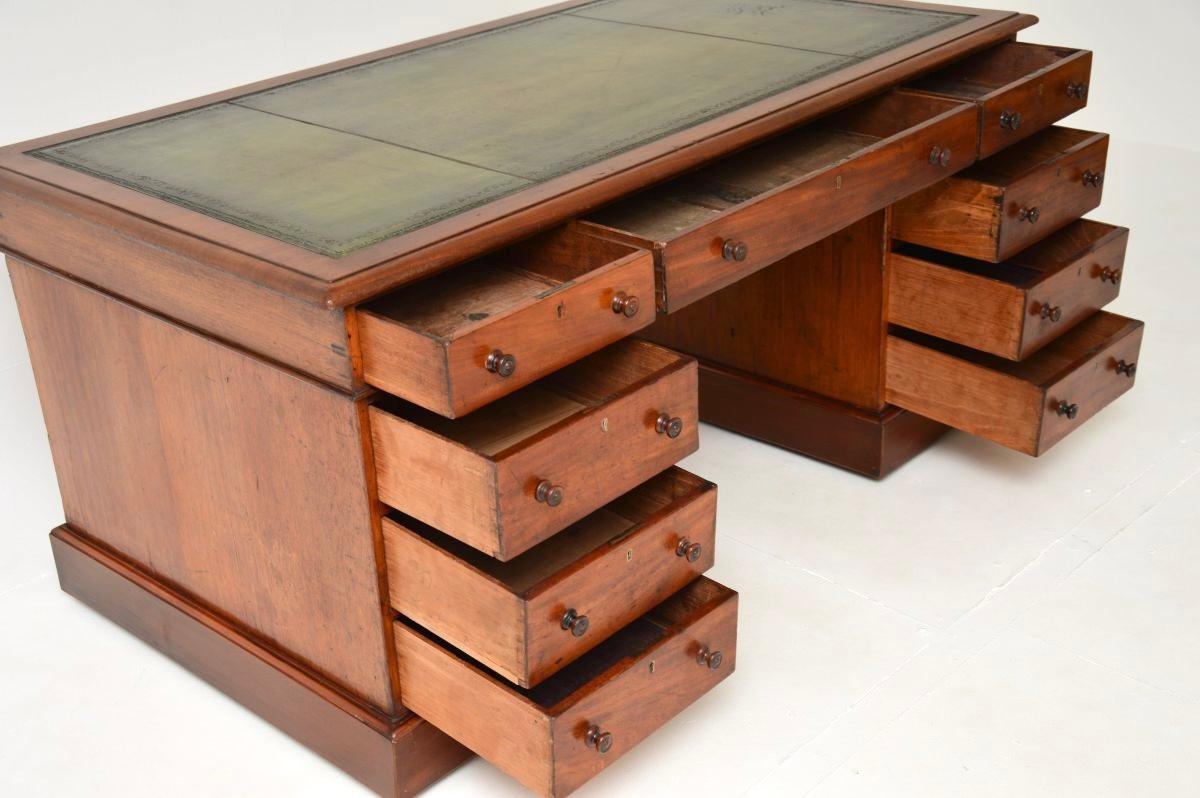 British Antique Victorian Walnut Leather Top Pedestal Desk For Sale