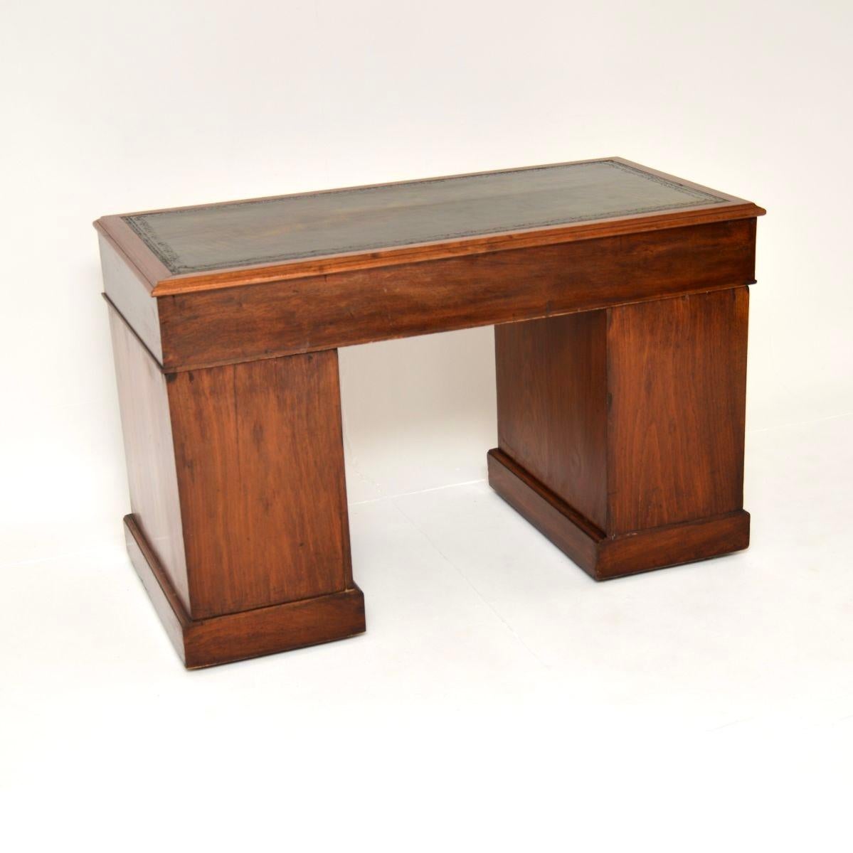 Late 19th Century Antique Victorian Walnut Leather Top Pedestal Desk For Sale
