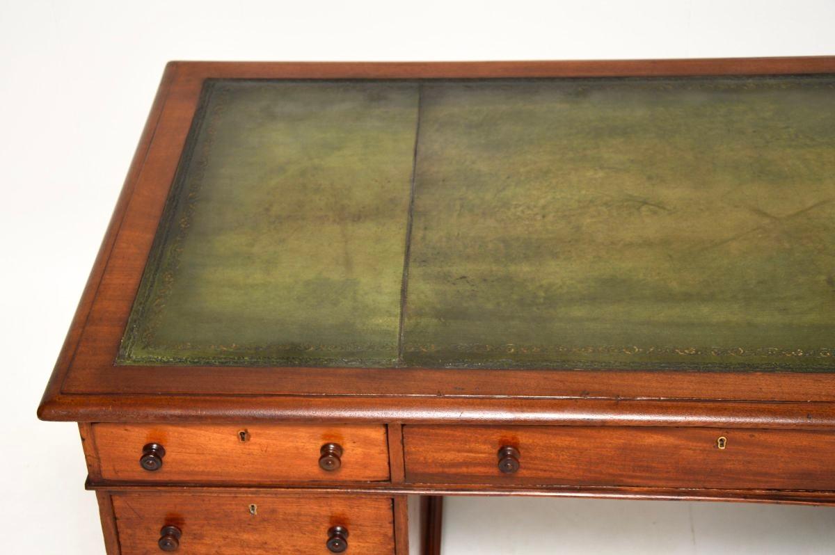 Antique Victorian Walnut Leather Top Pedestal Desk For Sale 1