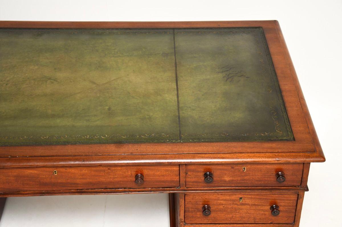 Antique Victorian Walnut Leather Top Pedestal Desk For Sale 2