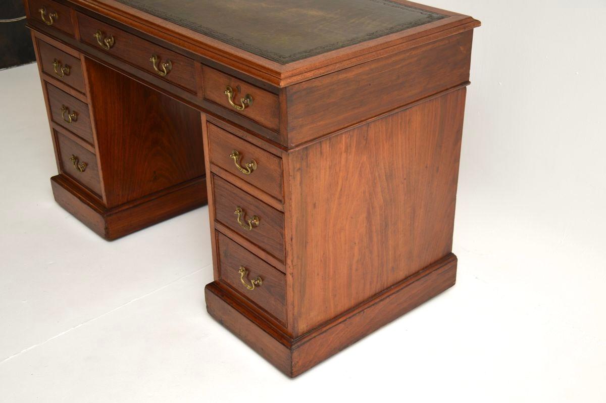 Antique Victorian Walnut Leather Top Pedestal Desk For Sale 3