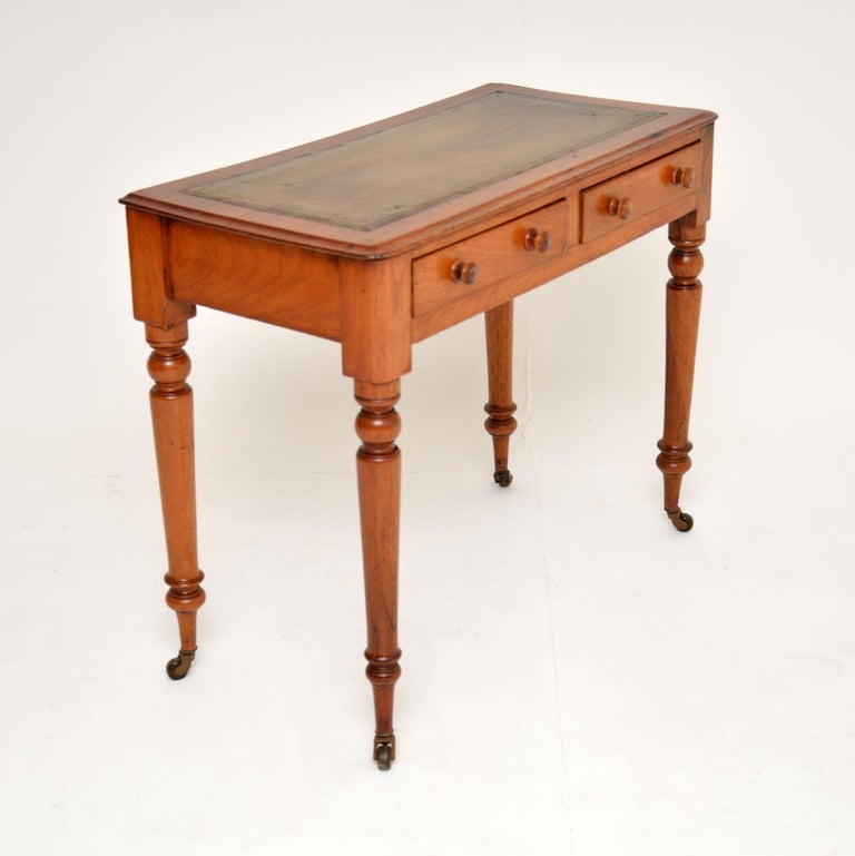 Antique Victorian Walnut Leather Top Writing Table / Desk at 1stDibs