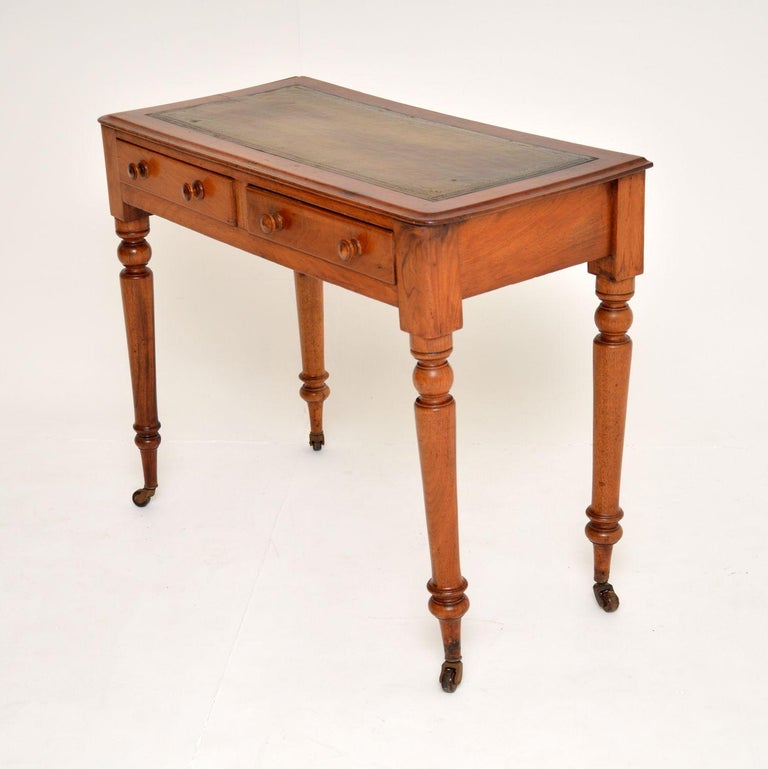 Antique Victorian Walnut Leather Top Writing Table / Desk at 1stDibs