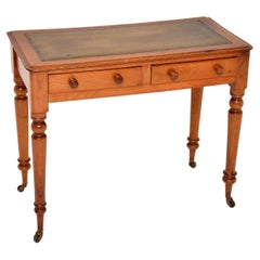Antique Victorian Walnut Leather Top Writing Table / Desk