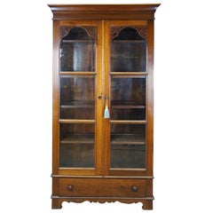 Antique Victorian Walnut Library Bookcase China Display Cabinet Fretwork