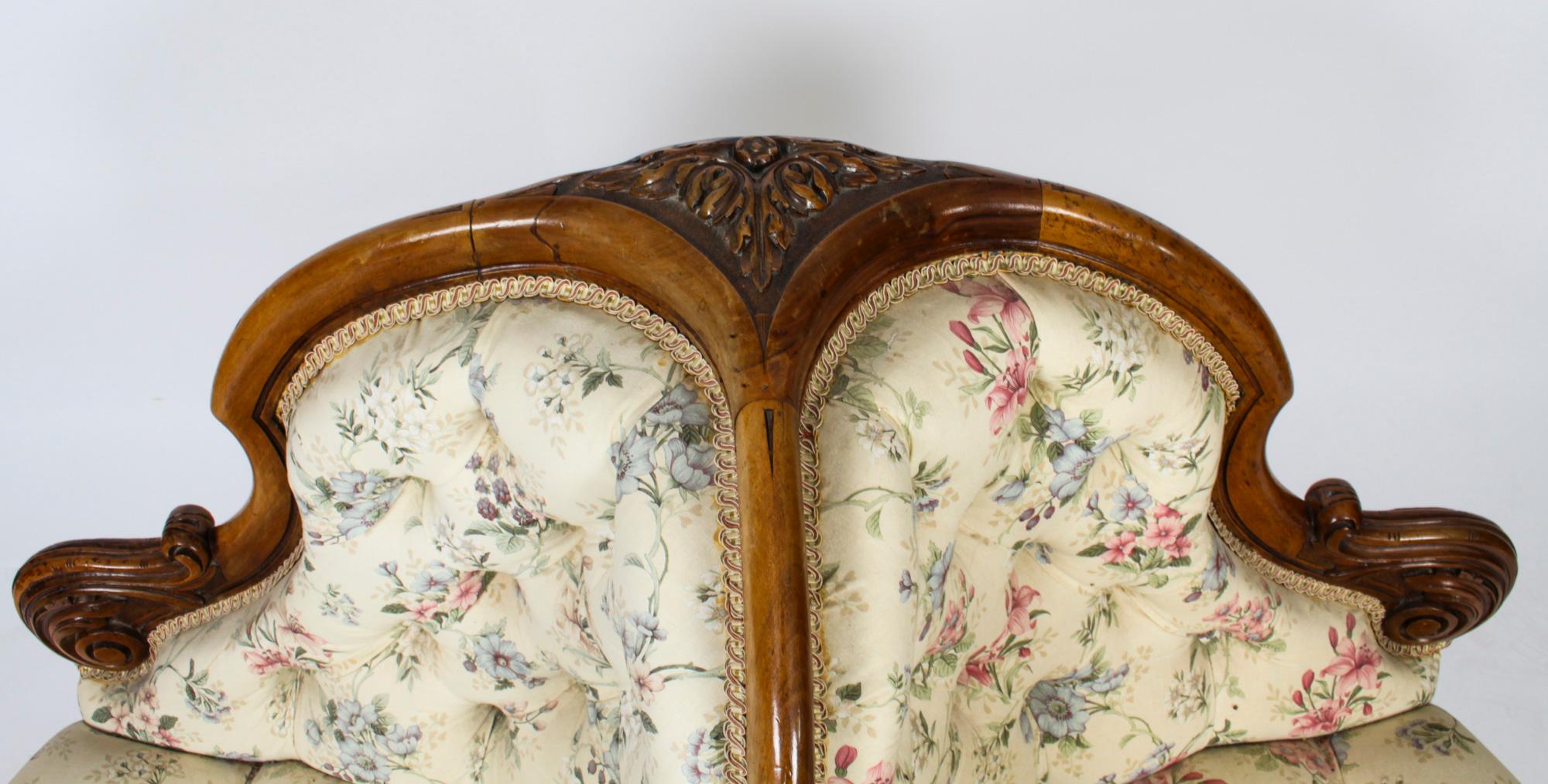 Antique Victorian Walnut Love Seat Conversation Settee, 19th Century 2
