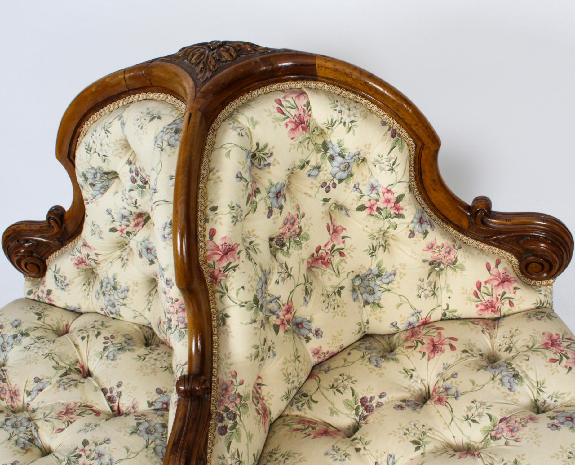 Antique Victorian Walnut Love Seat Conversation Settee, 19th Century 4