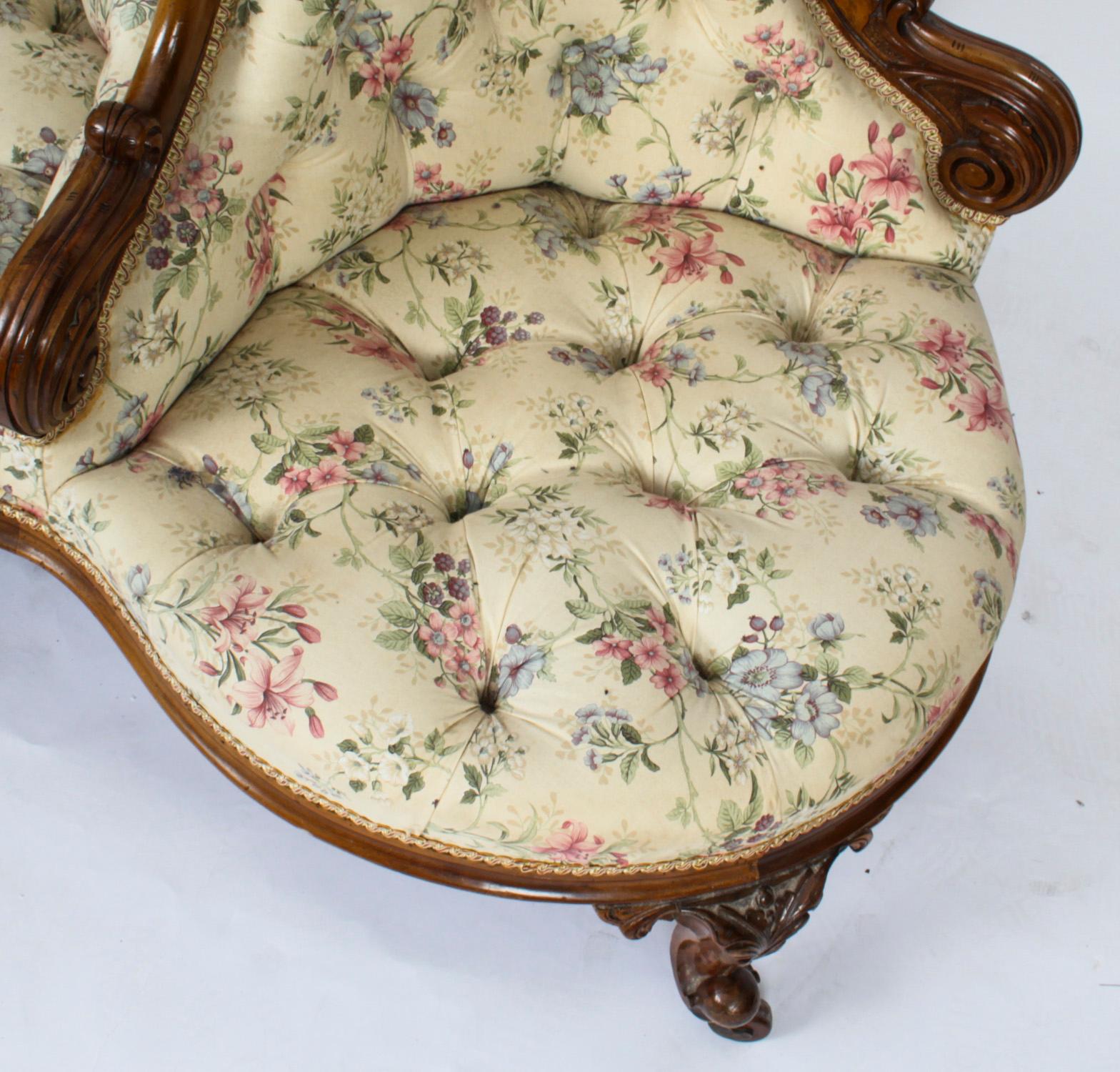 Antique Victorian Walnut Love Seat Conversation Settee, 19th Century 6