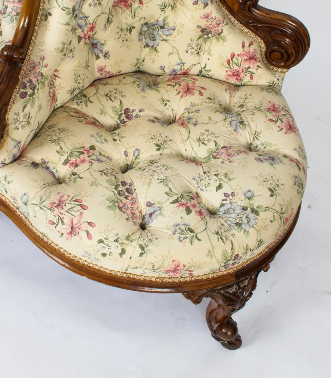 Antique Victorian Walnut Love Seat Conversation Settee, 19th Century 7