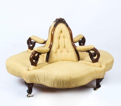 Antique Victorian Walnut Loveseat Conversation Settee, 19th Century