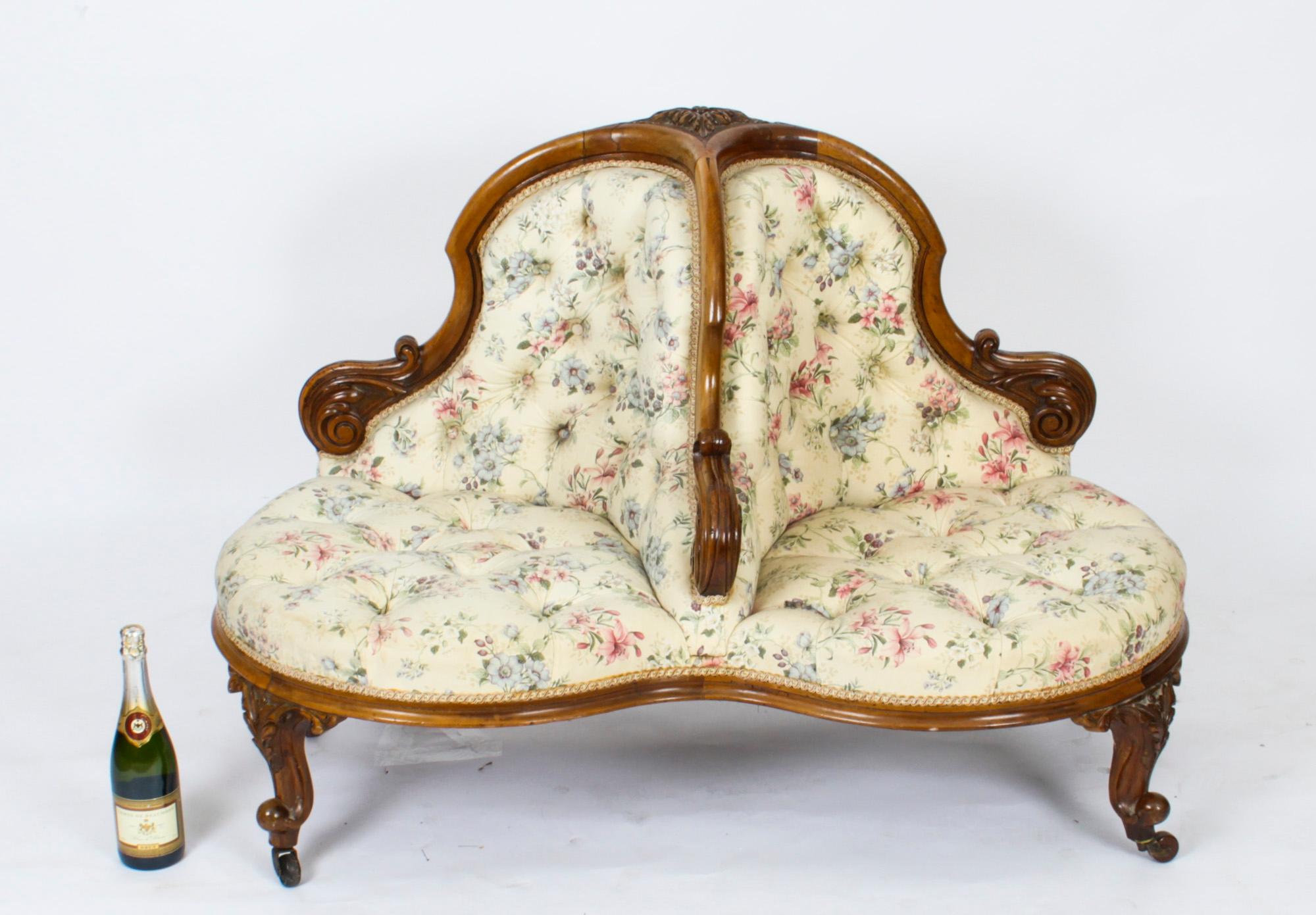 Antique Victorian Walnut Love Seat Conversation Settee, 19th Century 12