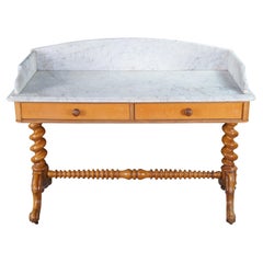 Antique Victorian Walnut Marble Top Barley Twist Washstand Dry Sink Server Bar