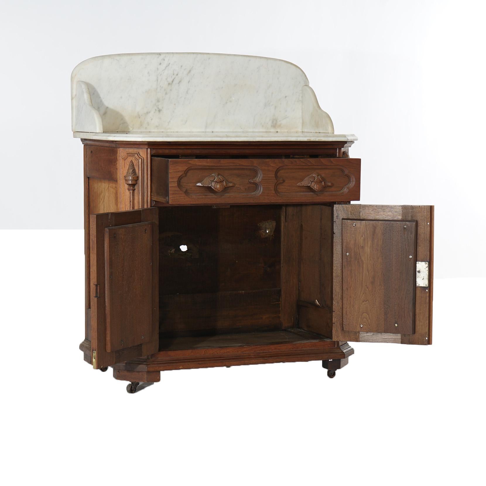Antique Victorian Walnut Marble Top Commode Wash Stand Circa 1880 For Sale 2
