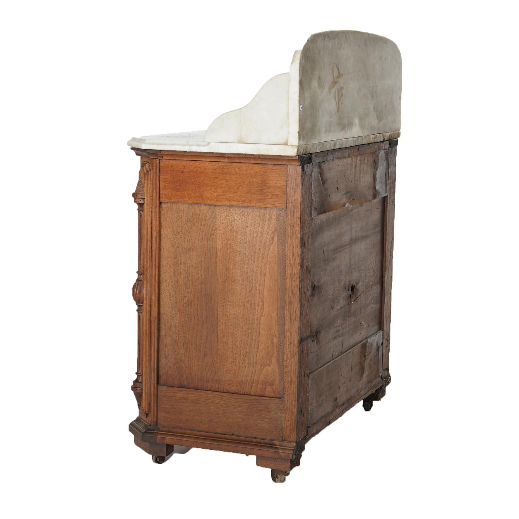 American Antique Victorian Walnut Marble Top Commode Wash Stand Circa 1880 For Sale