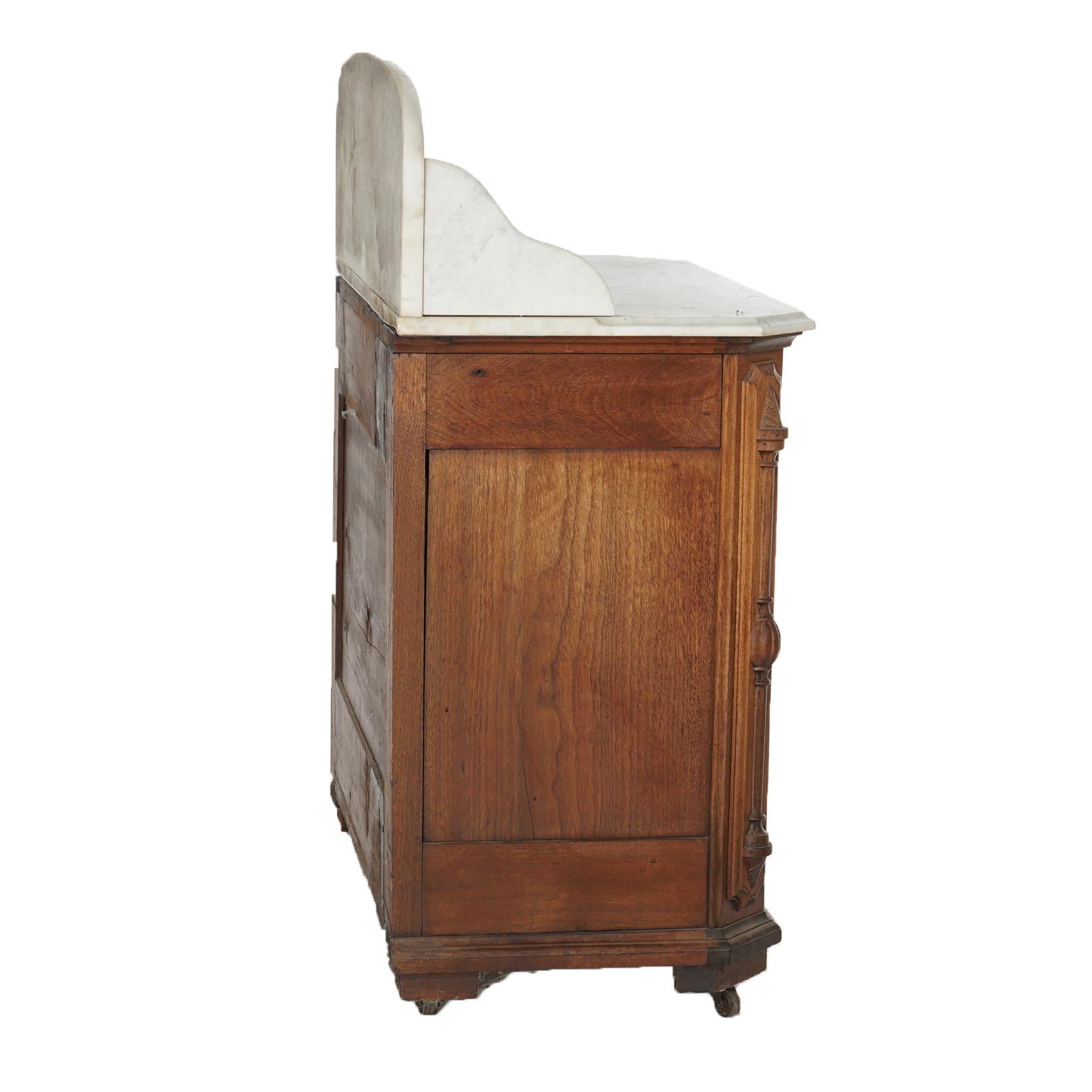 19th Century Antique Victorian Walnut Marble Top Commode Wash Stand Circa 1880 For Sale