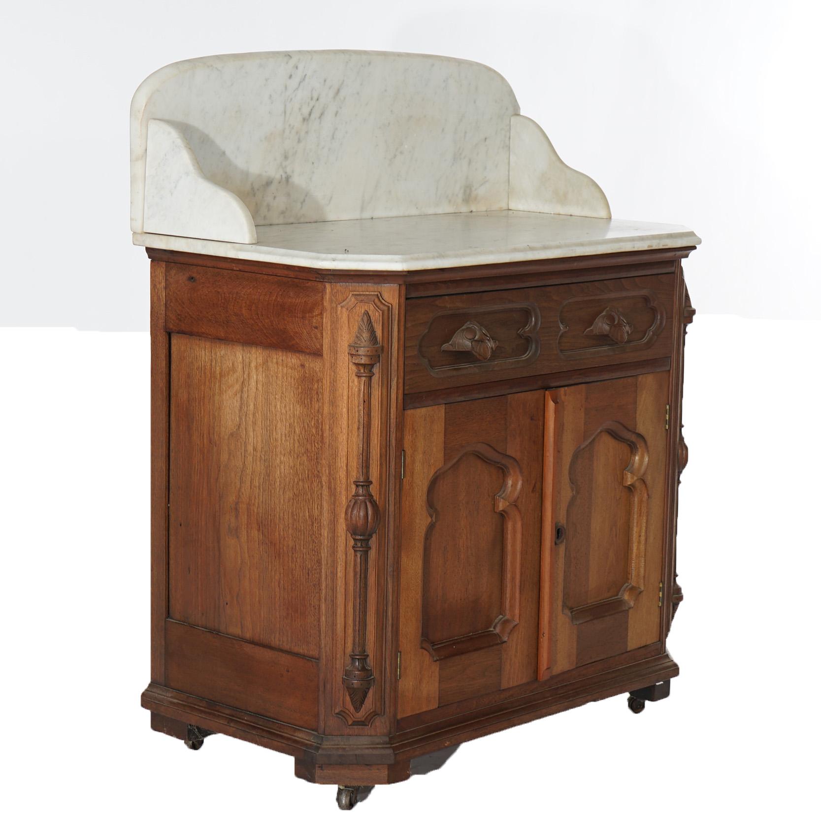 Antique Victorian Walnut Marble Top Commode Wash Stand Circa 1880 For Sale 1