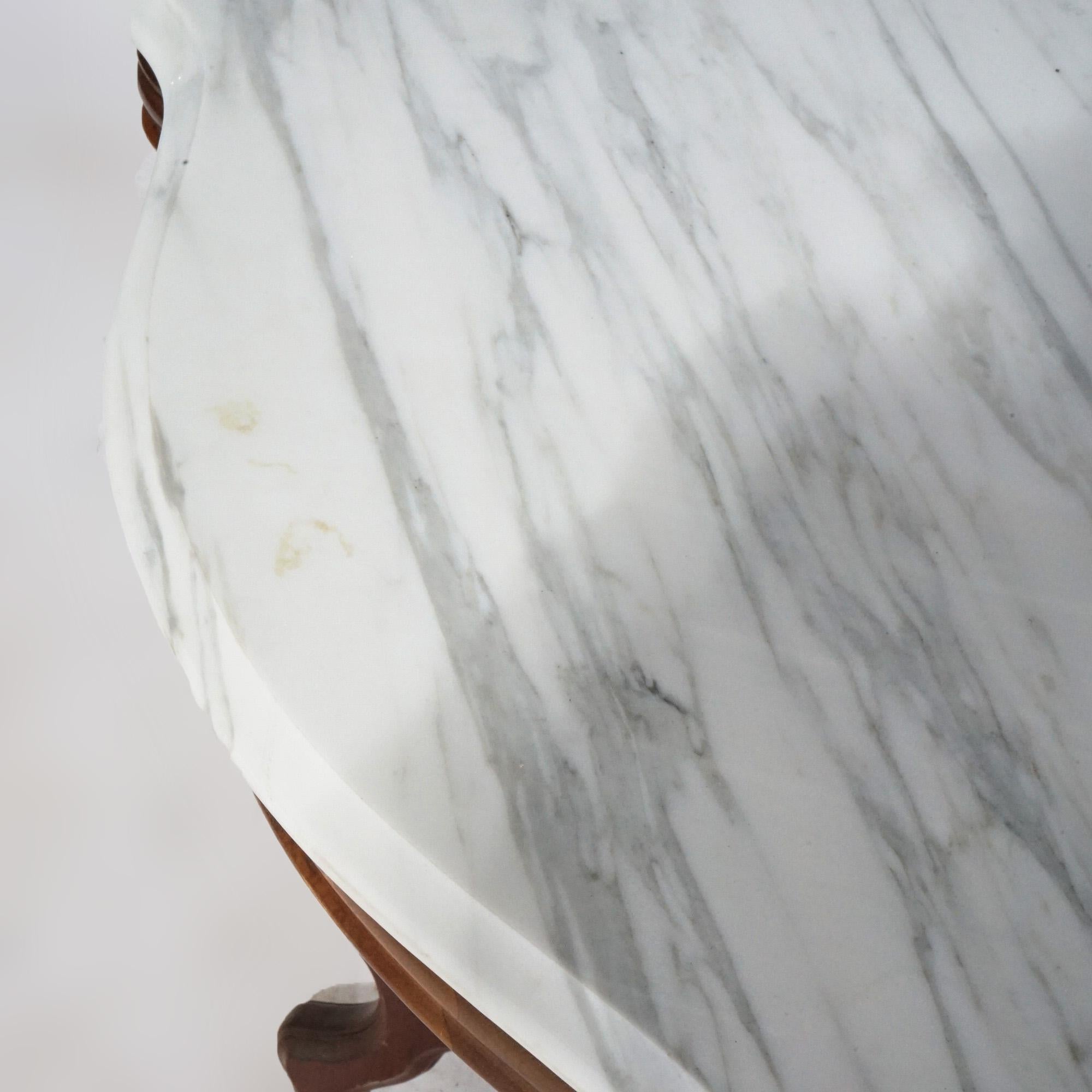 Antique Victorian Walnut & Marble Turtle Top Parlor Table, circa 1890 3