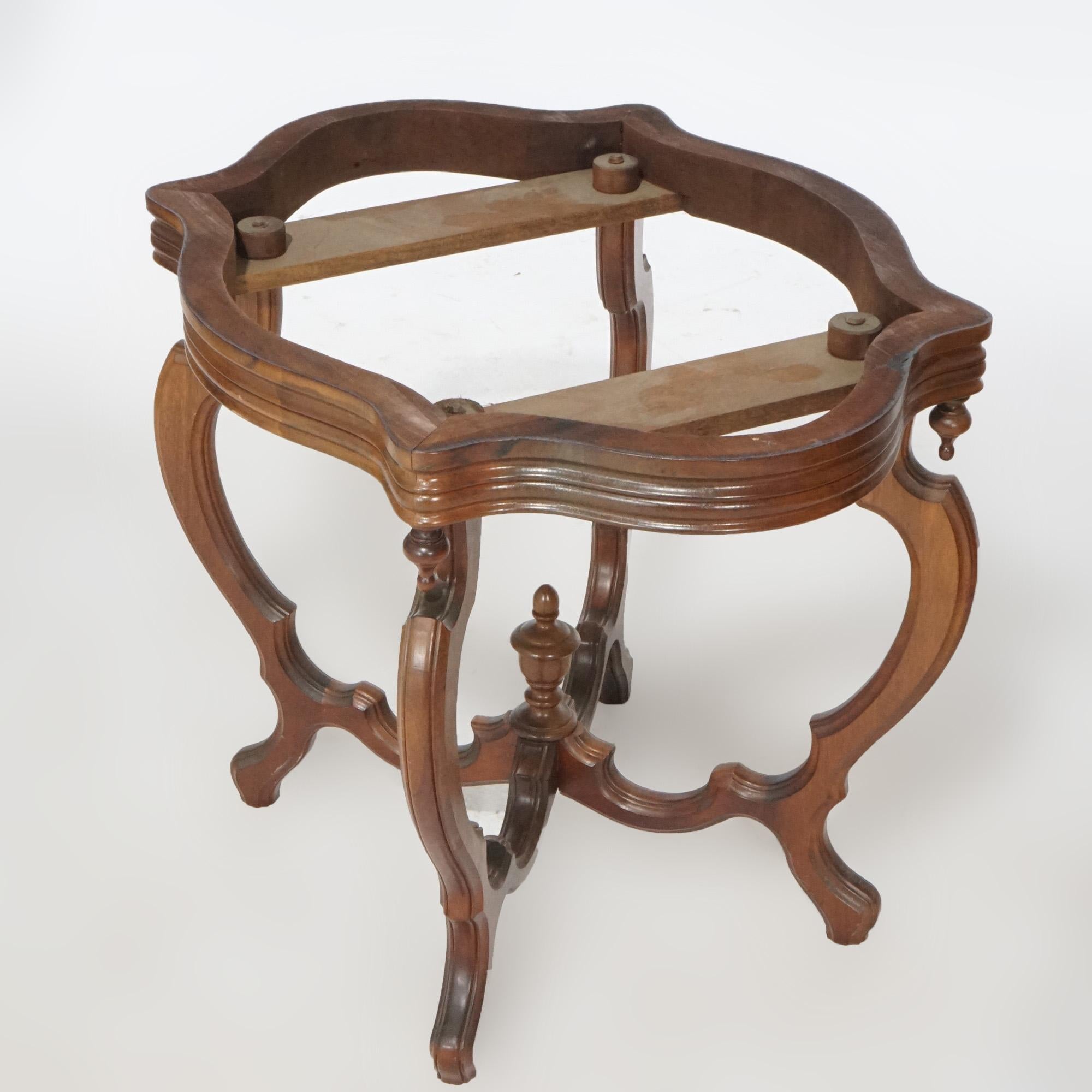 Antique Victorian Walnut & Marble Turtle Top Parlor Table, circa 1890 4