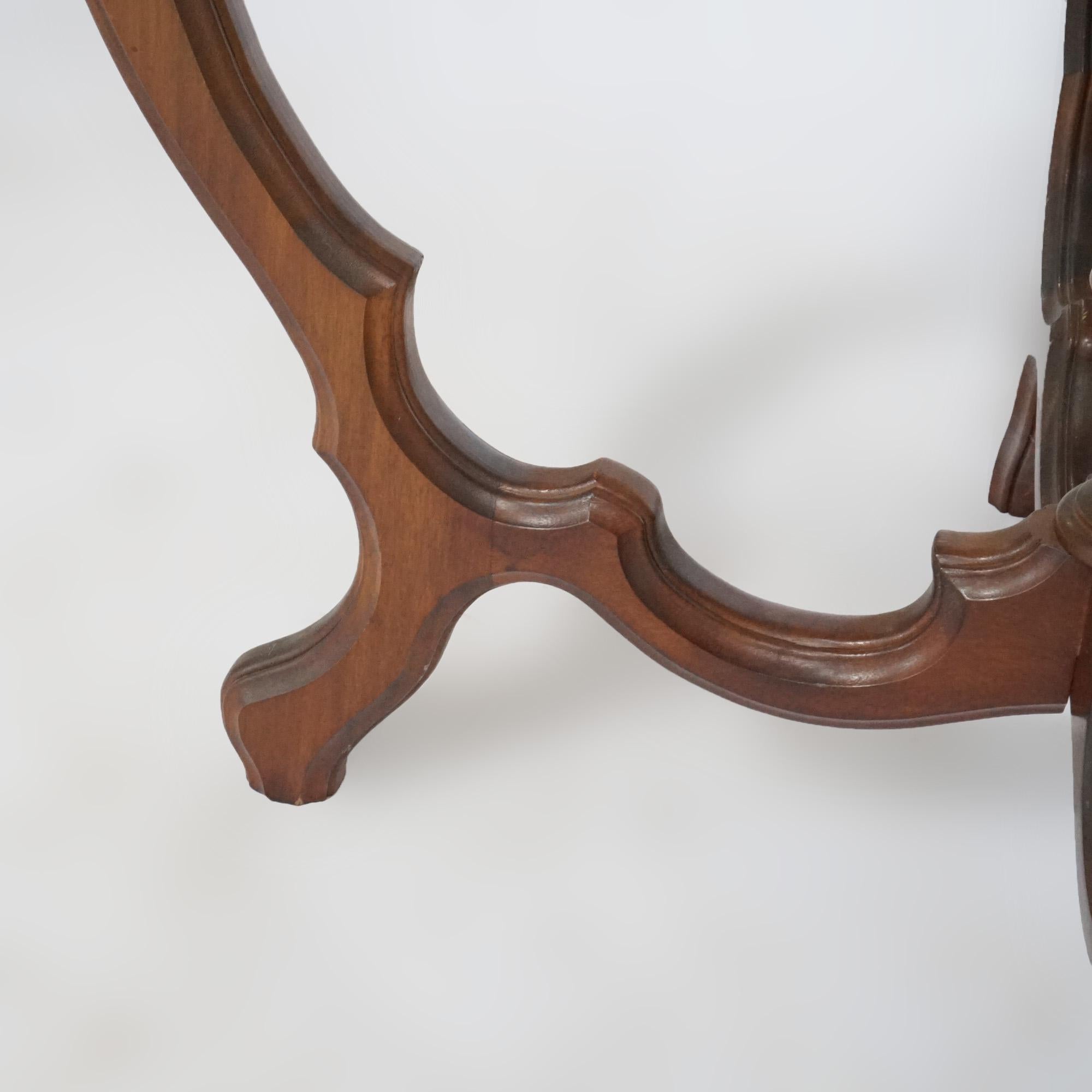 Antique Victorian Walnut & Marble Turtle Top Parlor Table, circa 1890 8