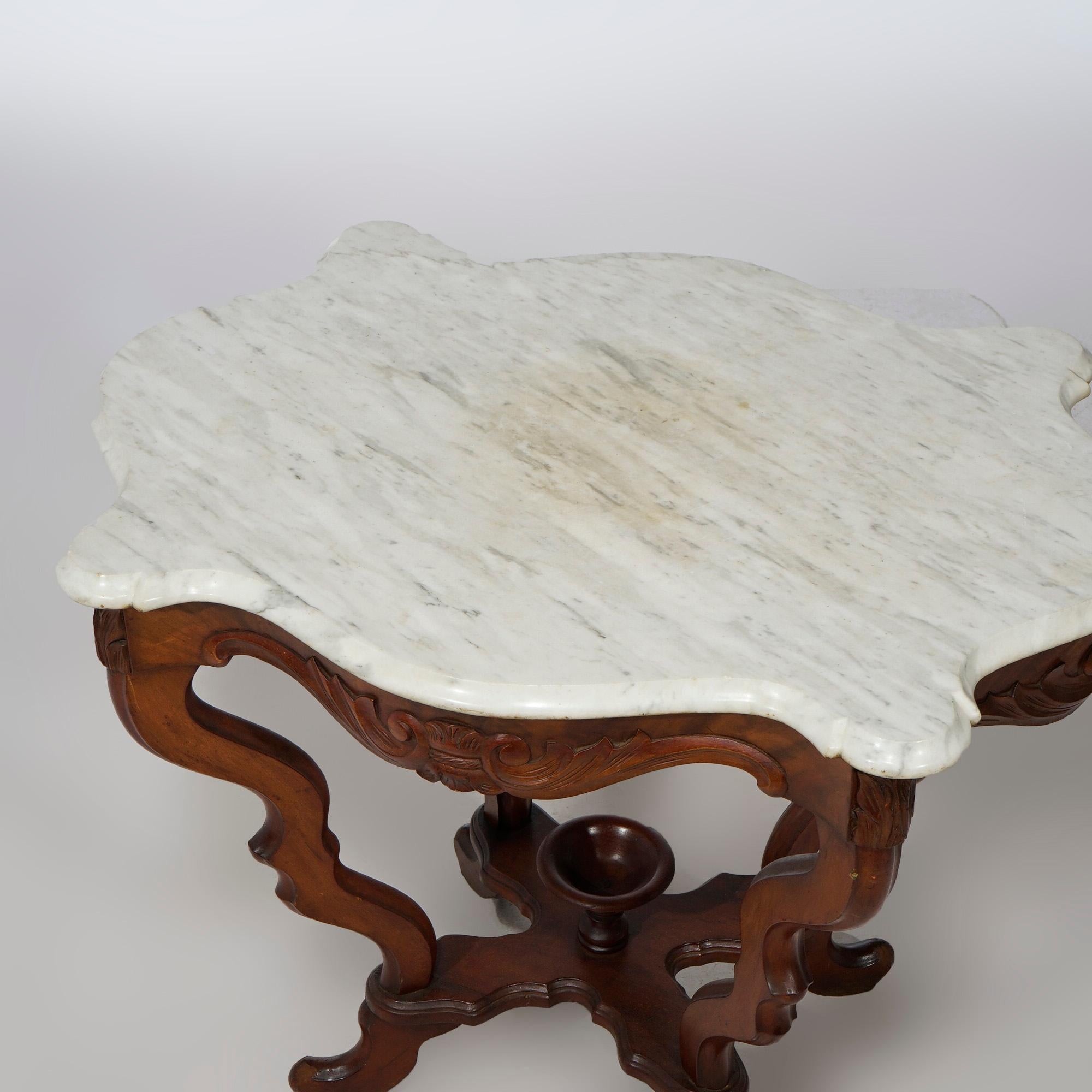 19th Century Antique Victorian Walnut & Marble Turtle Top Parlor Table Circa 1890 For Sale
