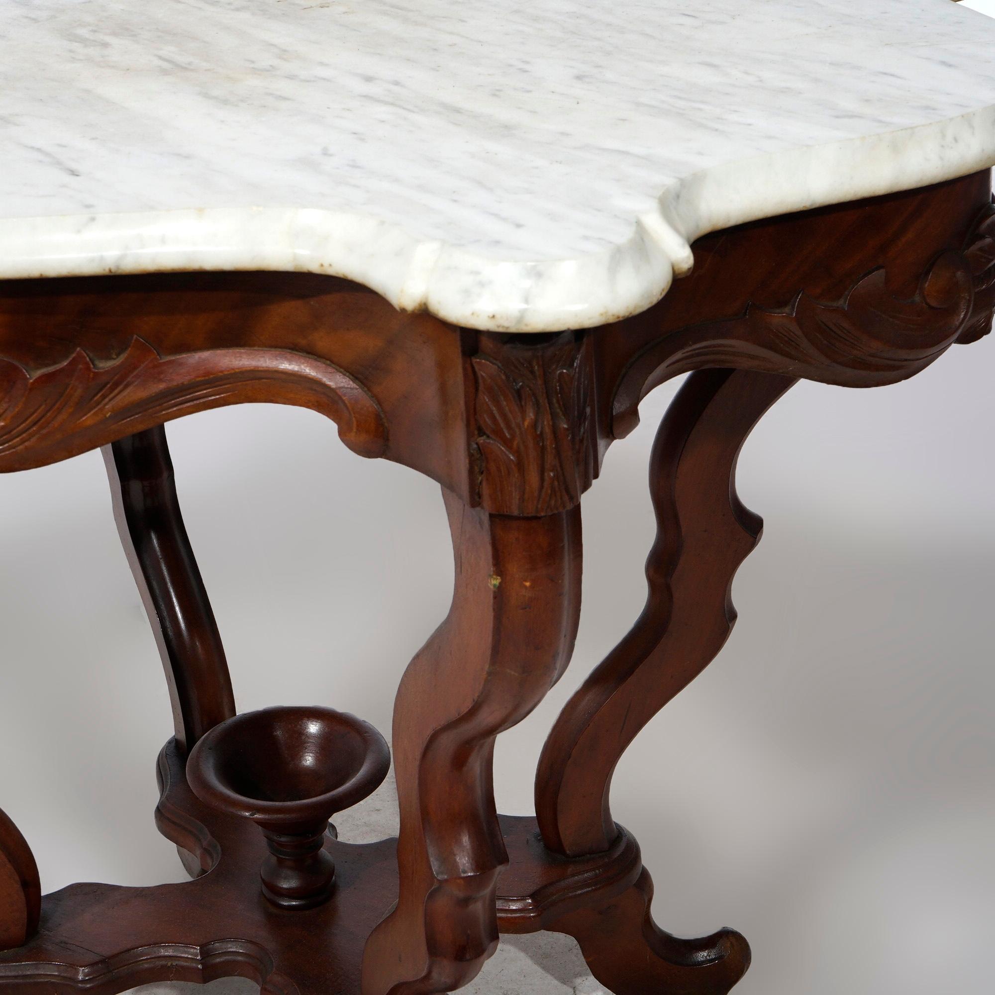Antique Victorian Walnut & Marble Turtle Top Parlor Table Circa 1890 For Sale 1