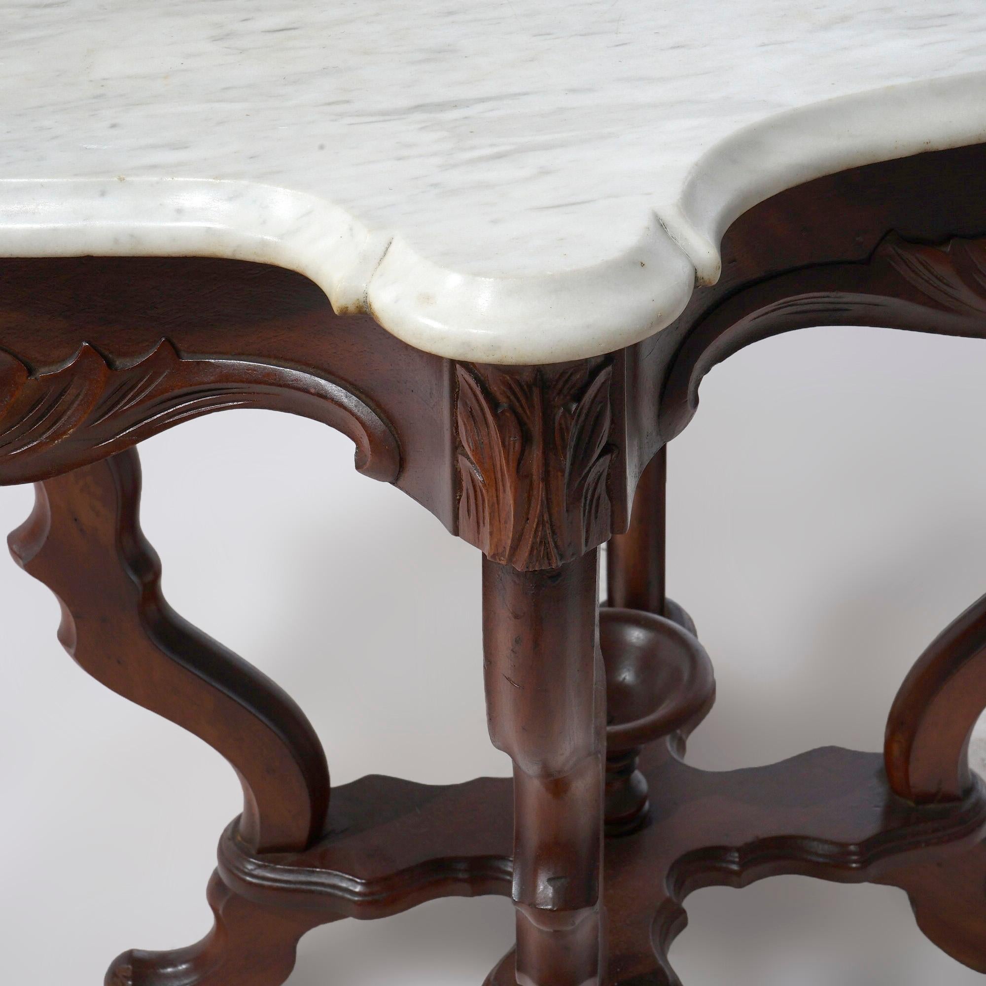 Antique Victorian Walnut & Marble Turtle Top Parlor Table Circa 1890 For Sale 2