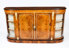 Antique Victorian Walnut Marquetry Inlaid 4 Door Credenza, 19th Century
