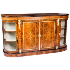 Antique Victorian Walnut Marquetry Inlaid 4 Door Credenza, 19th Century